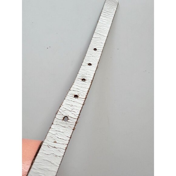FOSSIL White Coral Pink Tan Leather Brass Buckle Skinny Hip Belt, Size M - Picture 5 of 13